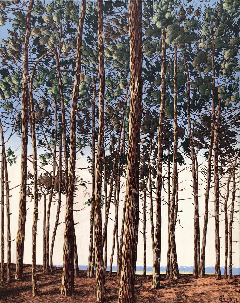 Ce tableau est le premier qu'olivier Roustaing à peint sur le thème des pins. Il représente une foret de pins des landes